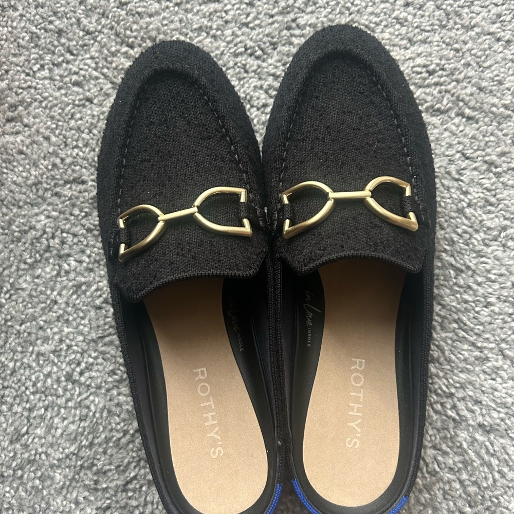 Rothy's Black Loafers with Gold Buckle